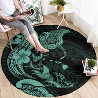 Hawaiian Manta Rays Round Carpet Tribal Hibiscus Polynesian Tattoos Turquoise Color LT03 - Polynesian Pride