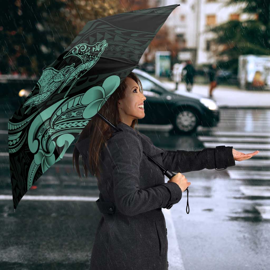 Hawaiian Manta Rays Umbrella Tribal Hibiscus Polynesian Tattoos Turquoise Color - Polynesian Pride