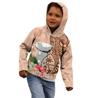 Guam Seal and Latte Stone With Ethnic Tapa Pattern Kid Hoodie Peach Fuzz Color LT03 - Polynesian Pride