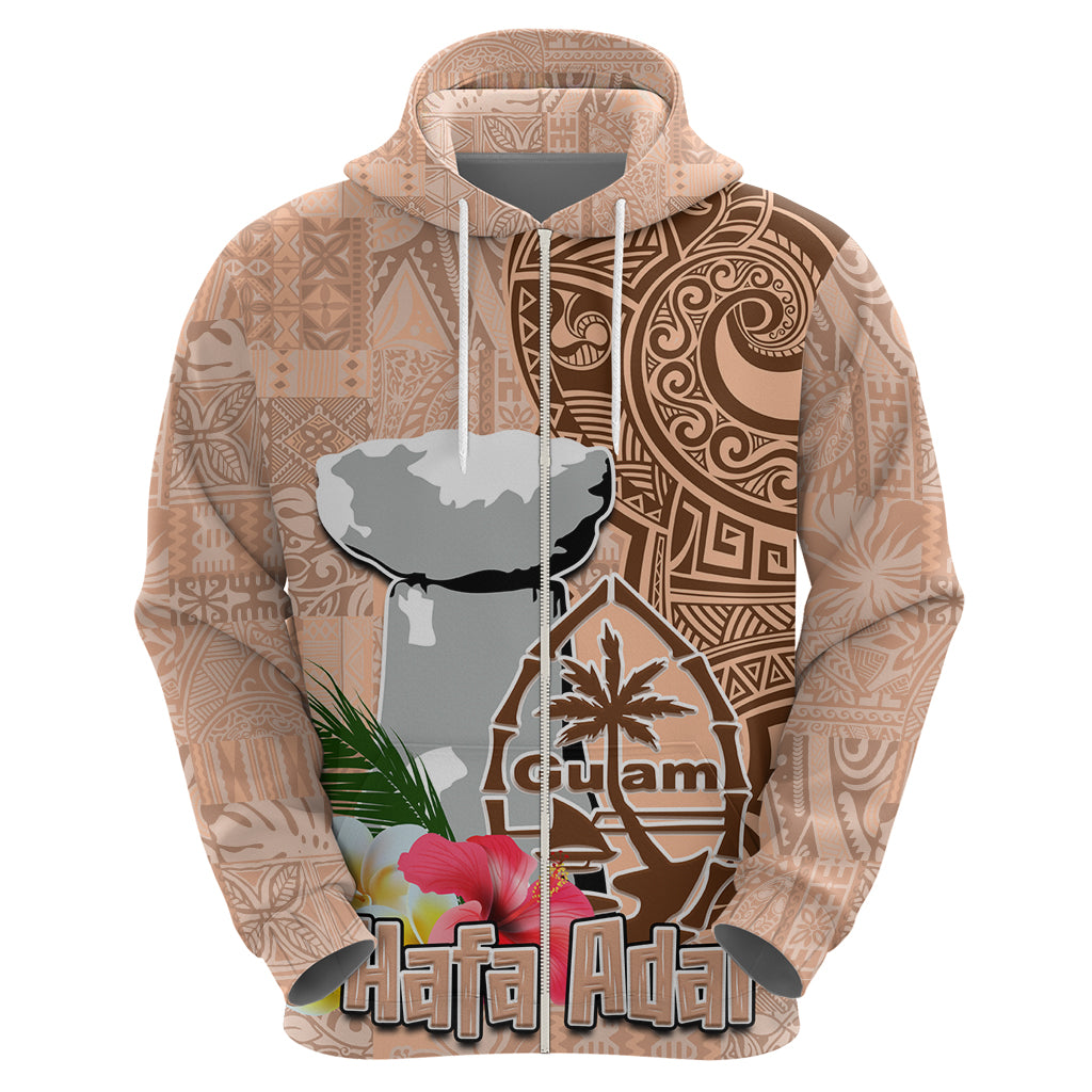 Guam Seal and Latte Stone With Ethnic Tapa Pattern Zip Hoodie Peach Fuzz Color LT03 - Polynesian Pride