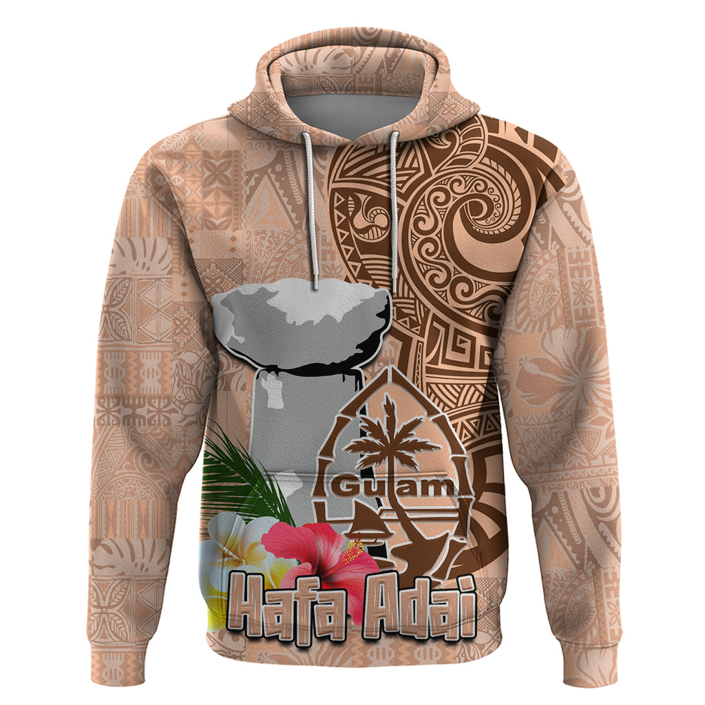 Guam Seal and Latte Stone With Ethnic Tapa Pattern Zip Hoodie Peach Fuzz Color LT03 Pullover Hoodie Peach Fuzz - Polynesian Pride