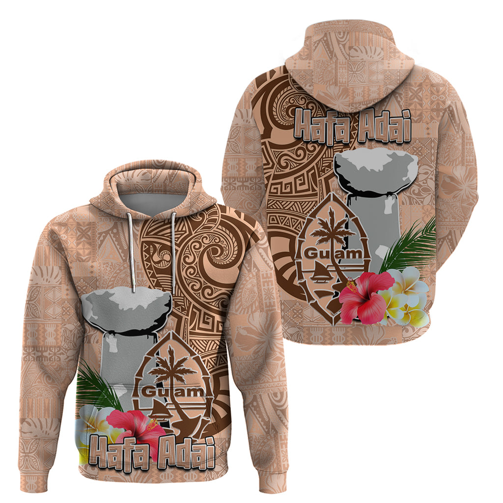 Guam Seal and Latte Stone With Ethnic Tapa Pattern Zip Hoodie Peach Fuzz Color LT03 - Polynesian Pride