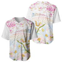 Hawaiian and Japanese Culture Together Baseball Jersey Tribal Motifs with Lei and Japanese Sakura Pattern LT03 - Polynesian Pride