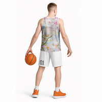 Hawaiian and Japanese Culture Together Basketball Jersey Tribal Motifs with Lei and Japanese Sakura Pattern LT03 - Polynesian Pride
