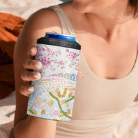 Hawaiian and Japanese Culture Together 4 in 1 Can Cooler Tumbler Tribal Motifs with Lei and Japanese Sakura Pattern LT03 - Polynesian Pride