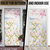 Hawaiian and Japanese Culture Together Door Cover Tribal Motifs with Lei and Japanese Sakura Pattern LT03 - Polynesian Pride
