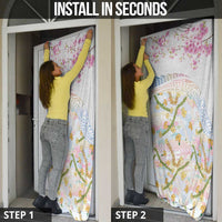 Hawaiian and Japanese Culture Together Door Cover Tribal Motifs with Lei and Japanese Sakura Pattern LT03 - Polynesian Pride