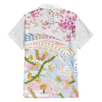 Hawaiian and Japanese Culture Together Family Matching Long Sleeve Bodycon Dress and Hawaiian Shirt Tribal Motifs with Lei and Japanese Sakura Pattern LT03 - Polynesian Pride