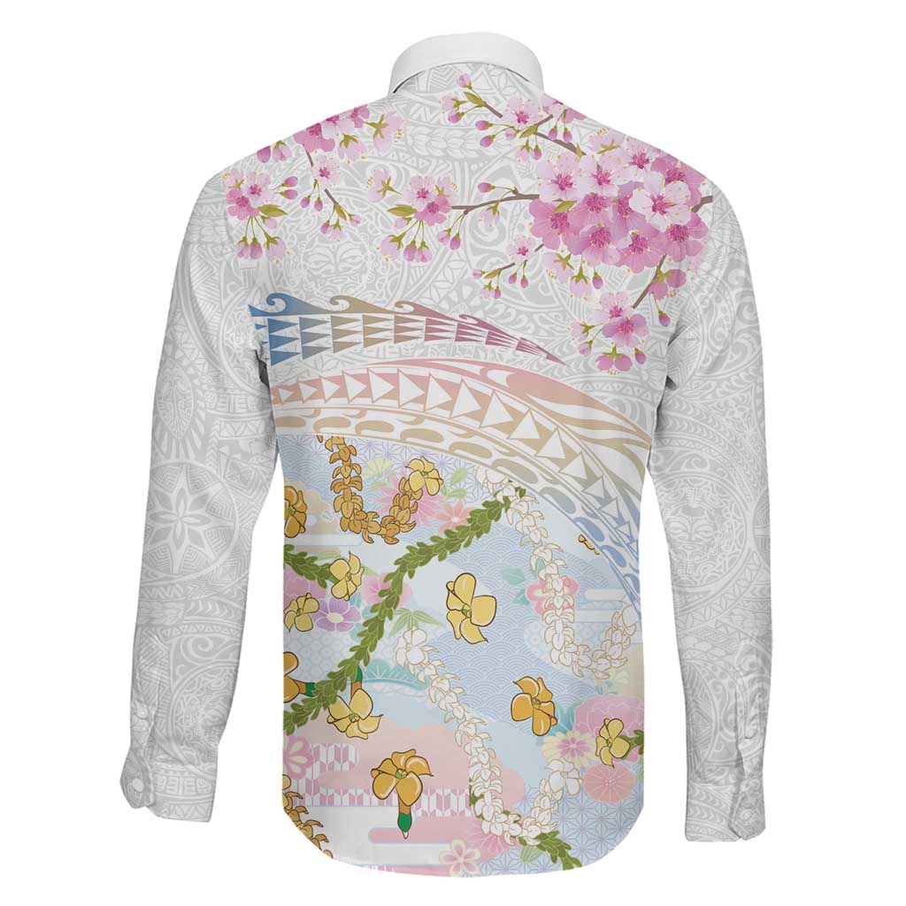 Hawaiian and Japanese Culture Together Family Matching Puletasi and Hawaiian Shirt Tribal Motifs with Lei and Japanese Sakura Pattern LT03 - Polynesian Pride