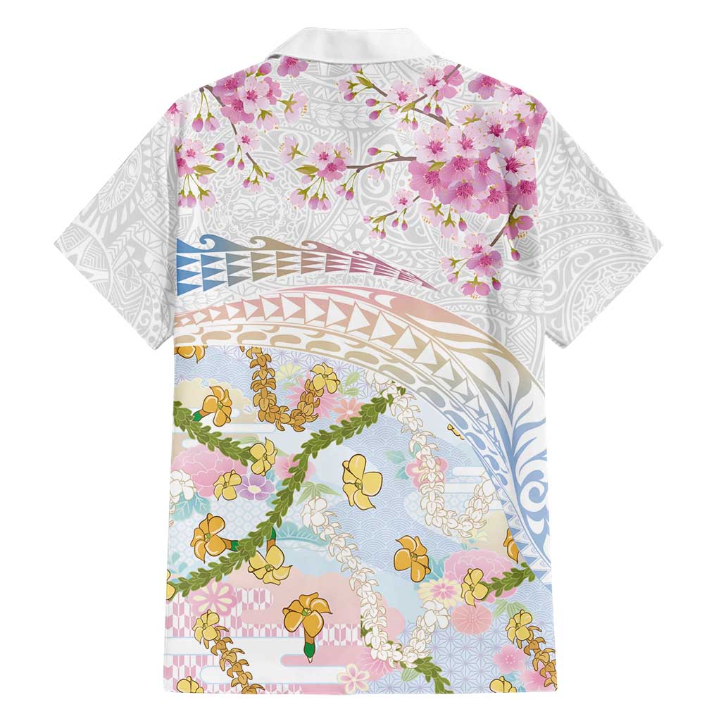 Hawaiian and Japanese Culture Together Hawaiian Shirt Tribal Motifs with Lei and Japanese Sakura Pattern LT03 - Polynesian Pride