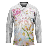 Hawaiian and Japanese Culture Together Hockey Jersey Tribal Motifs with Lei and Japanese Sakura Pattern LT03 Unisex White - Polynesian Pride