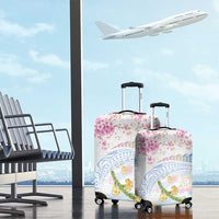 Hawaiian and Japanese Culture Together Luggage Cover Tribal Motifs with Lei and Japanese Sakura Pattern LT03 - Polynesian Pride