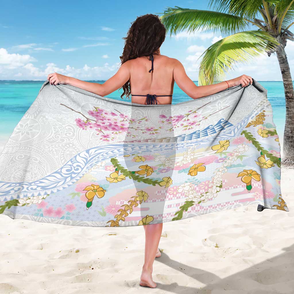 Hawaiian and Japanese Culture Together Sarong Tribal Motifs with Lei and Japanese Sakura Pattern