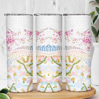 Hawaiian and Japanese Culture Together Skinny Tumbler Tribal Motifs with Lei and Japanese Sakura Pattern LT03 - Polynesian Pride