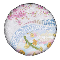 Hawaiian and Japanese Culture Together Spare Tire Cover Tribal Motifs with Lei and Japanese Sakura Pattern LT03 - Polynesian Pride