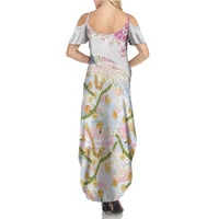 Hawaiian and Japanese Culture Together Summer Maxi Dress Tribal Motifs with Lei and Japanese Sakura Pattern LT03 - Polynesian Pride
