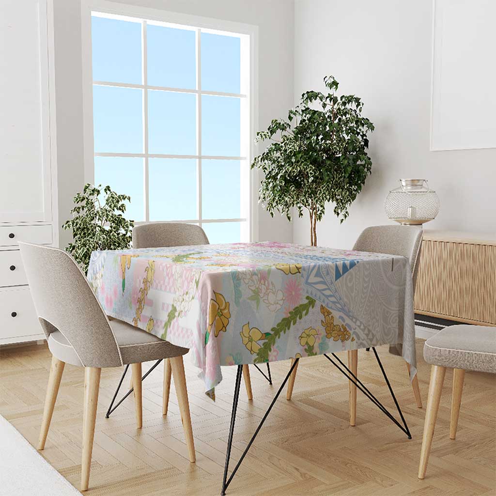 Hawaiian and Japanese Culture Together Tablecloth Tribal Motifs with Lei and Japanese Sakura Pattern