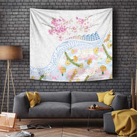 Hawaiian and Japanese Culture Together Tapestry Tribal Motifs with Lei and Japanese Sakura Pattern LT03 White - Polynesian Pride