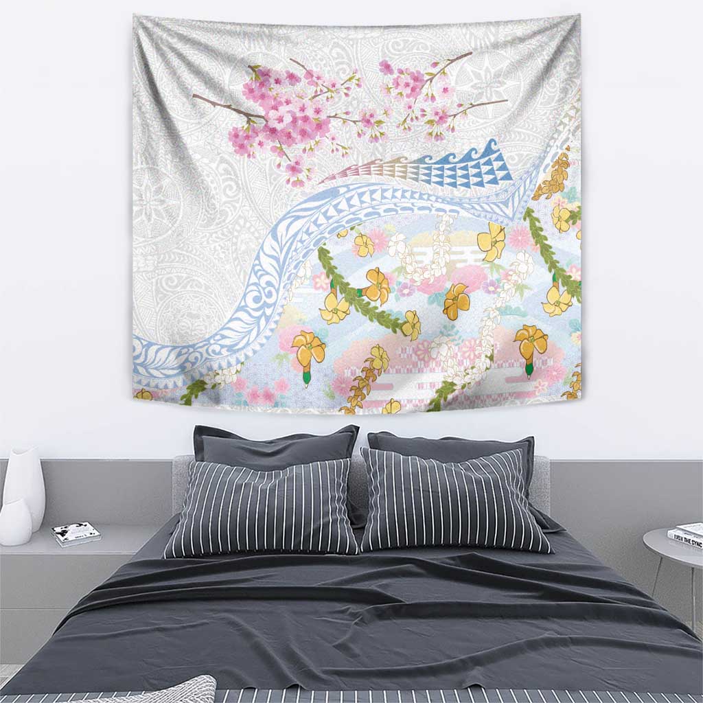 Hawaiian and Japanese Culture Together Tapestry Tribal Motifs with Lei and Japanese Sakura Pattern LT03 - Polynesian Pride
