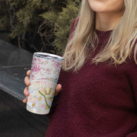 Hawaiian and Japanese Culture Together Tumbler Cup Tribal Motifs with Lei and Japanese Sakura Pattern LT03 - Polynesian Pride