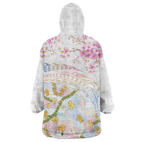 Hawaiian and Japanese Culture Together Wearable Blanket Hoodie Tribal Motifs with Lei and Japanese Sakura Pattern LT03 - Polynesian Pride