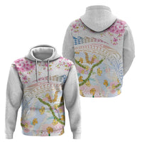 Hawaiian and Japanese Culture Together Zip Hoodie Tribal Motifs with Lei and Japanese Sakura Pattern LT03 - Polynesian Pride