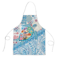Hawaiian and Japanese Culture Together Apron Tropical Honu with Japanese Elements Blue Color