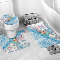 Hawaiian and Japanese Culture Together Bathroom Set Tropical Honu with Japanese Elements Blue Color