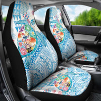 Hawaiian and Japanese Culture Together Car Seat Cover Tropical Honu with Japanese Elements Blue Color