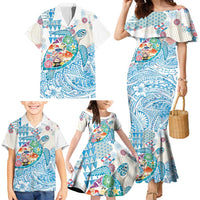 Hawaiian and Japanese Culture Together Family Matching Mermaid Dress and Hawaiian Shirt Tropical Honu with Japanese Elements Blue Color LT03 - Polynesian Pride