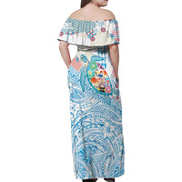 Hawaiian and Japanese Culture Together Family Matching Off Shoulder Maxi Dress and Hawaiian Shirt Tropical Honu with Japanese Elements Blue Color LT03 - Polynesian Pride