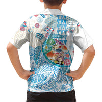 Hawaiian and Japanese Culture Together Family Matching Off Shoulder Short Dress and Hawaiian Shirt Tropical Honu with Japanese Elements Blue Color LT03 - Polynesian Pride