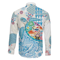 Hawaiian and Japanese Culture Together Family Matching Tank Maxi Dress and Hawaiian Shirt Tropical Honu with Japanese Elements Blue Color LT03 - Polynesian Pride