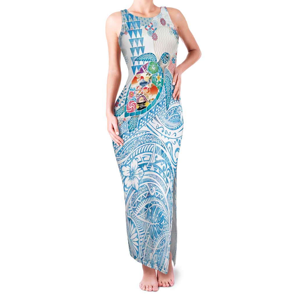 Hawaiian and Japanese Culture Together Family Matching Tank Maxi Dress and Hawaiian Shirt Tropical Honu with Japanese Elements Blue Color LT03 Mom's Dress Blue - Polynesian Pride