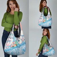 Hawaiian and Japanese Culture Together Grocery Bag Tropical Honu with Japanese Elements Blue Color