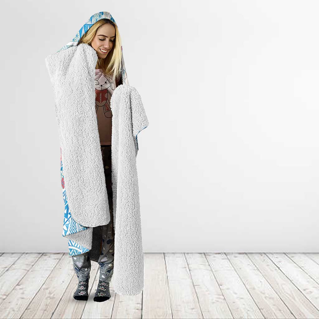 Hawaiian and Japanese Culture Together Hooded Blanket Tropical Honu with Japanese Elements Blue Color