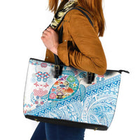 Hawaiian and Japanese Culture Together Leather Tote Bag Tropical Honu with Japanese Elements Blue Color LT03 Blue - Polynesian Pride