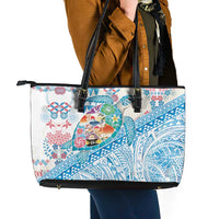 Hawaiian and Japanese Culture Together Leather Tote Bag Tropical Honu with Japanese Elements Blue Color LT03 - Polynesian Pride