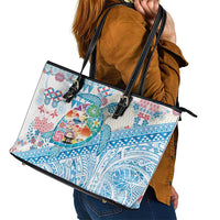 Hawaiian and Japanese Culture Together Leather Tote Bag Tropical Honu with Japanese Elements Blue Color LT03 - Polynesian Pride