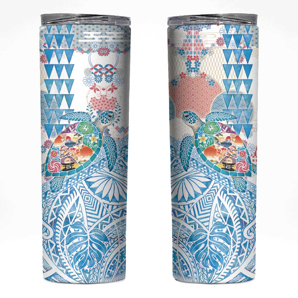 Hawaiian and Japanese Culture Together Skinny Tumbler Tropical Honu with Japanese Elements Blue Color LT03 Blue - Polynesian Pride