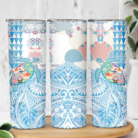 Hawaiian and Japanese Culture Together Skinny Tumbler Tropical Honu with Japanese Elements Blue Color LT03 - Polynesian Pride