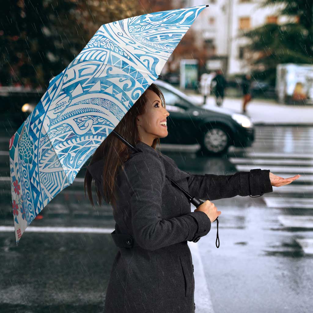 Hawaiian and Japanese Culture Together Umbrella Tropical Honu with Japanese Elements Blue Color