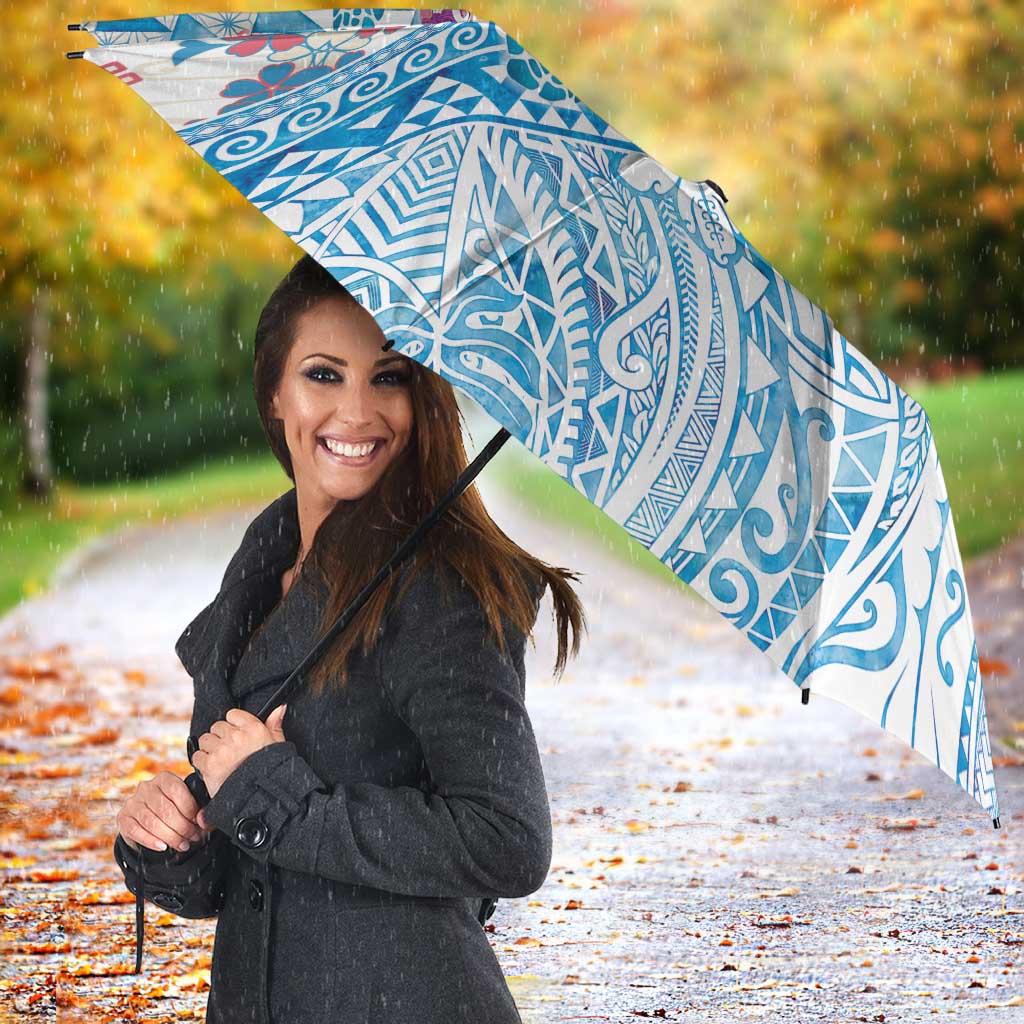 Hawaiian and Japanese Culture Together Umbrella Tropical Honu with Japanese Elements Blue Color