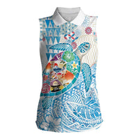 Hawaiian and Japanese Culture Together Women Sleeveless Polo Shirt Tropical Honu with Japanese Elements Blue Color LT03 Female Blue - Polynesian Pride