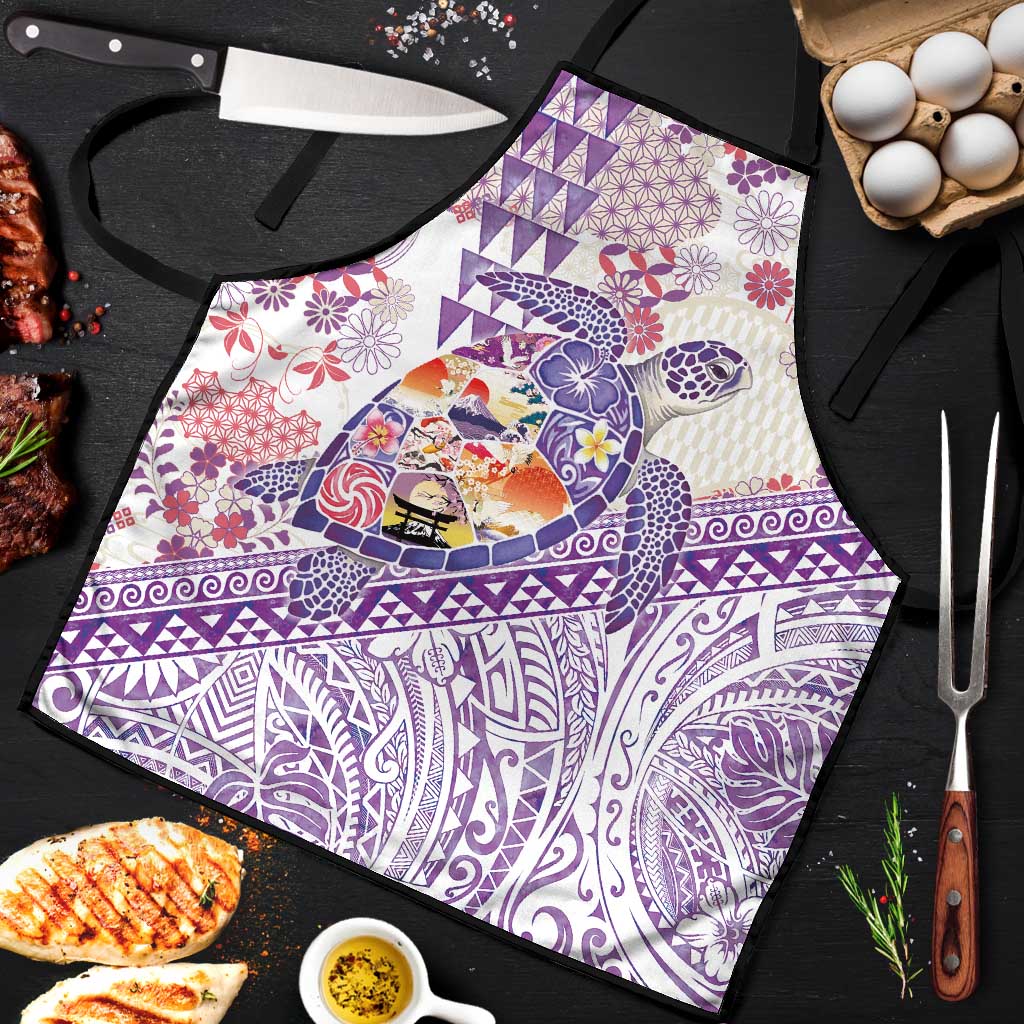 Hawaiian and Japanese Culture Together Apron Tropical Honu with Japanese Elements Purple Color