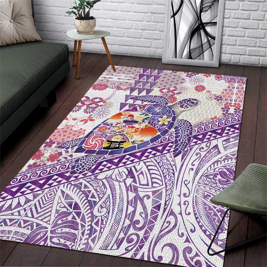 Hawaiian and Japanese Culture Together Area Rug Tropical Honu with Japanese Elements Purple Color LT03 Purple - Polynesian Pride