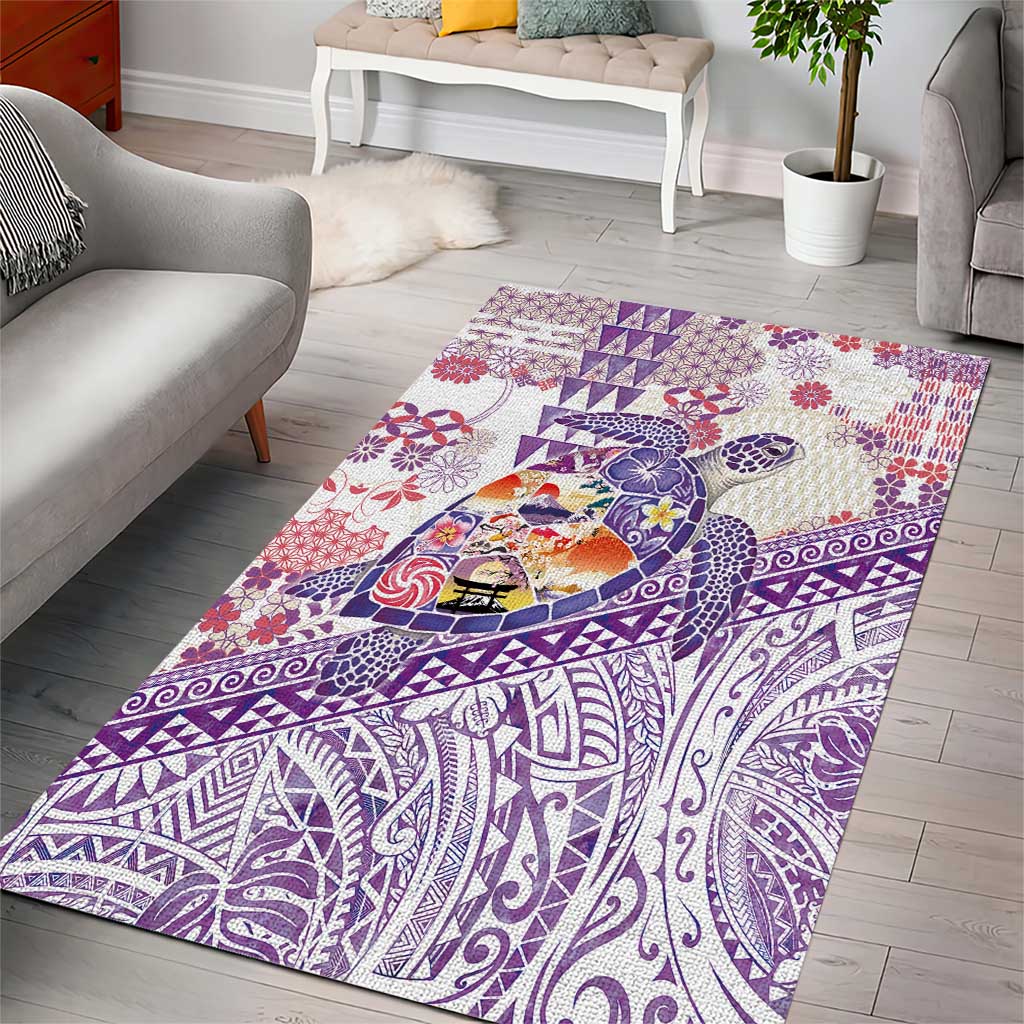 Hawaiian and Japanese Culture Together Area Rug Tropical Honu with Japanese Elements Purple Color LT03 - Polynesian Pride