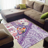 Hawaiian and Japanese Culture Together Area Rug Tropical Honu with Japanese Elements Purple Color LT03 - Polynesian Pride