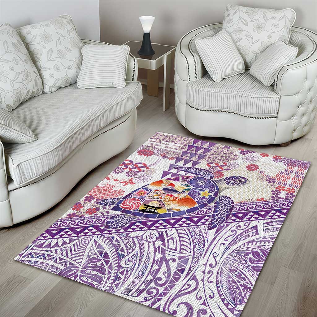 Hawaiian and Japanese Culture Together Area Rug Tropical Honu with Japanese Elements Purple Color LT03 - Polynesian Pride