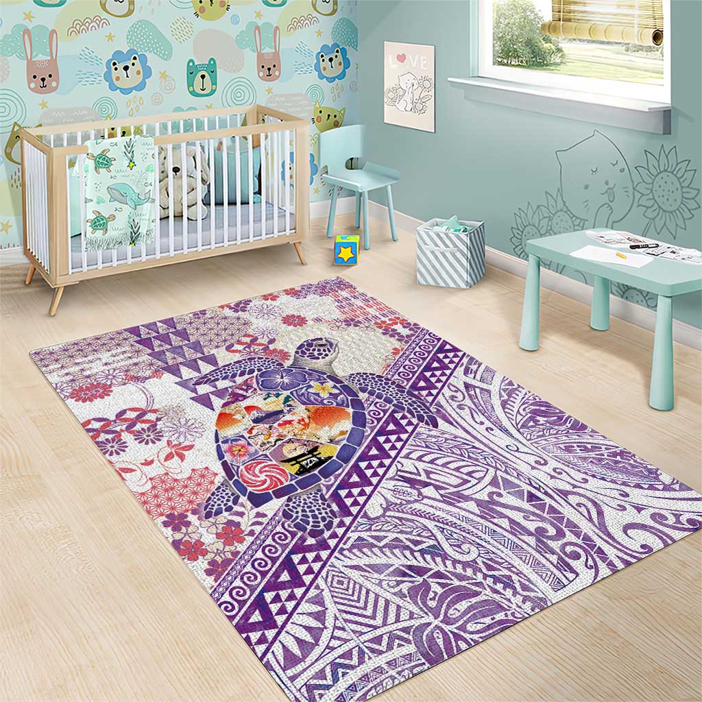 Hawaiian and Japanese Culture Together Area Rug Tropical Honu with Japanese Elements Purple Color LT03 - Polynesian Pride